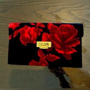 Black and Red Rose Velvet Clutch - Talbots
